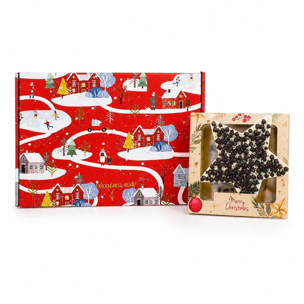 Brievenbusdoosje Chocolade Kerstster wit met cookies & cream