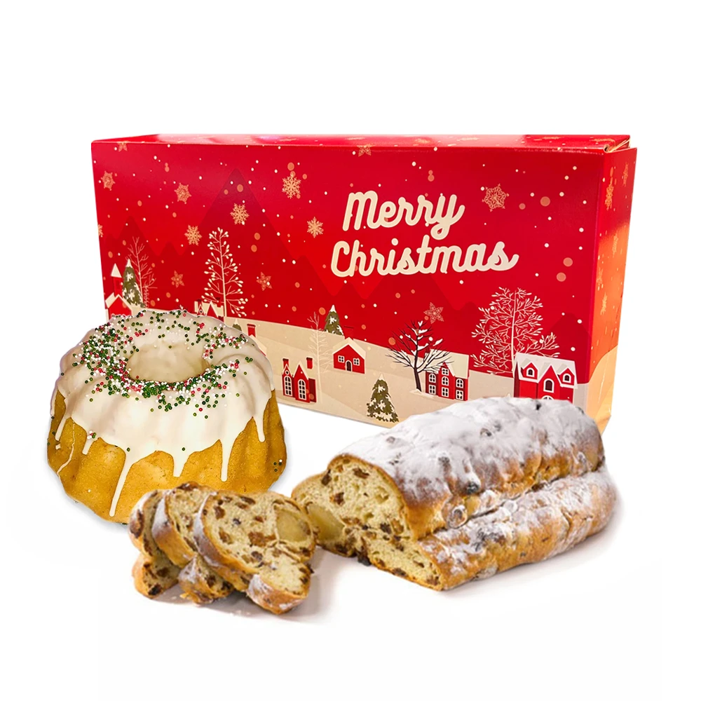 Geschenkdoos met kerststol (500 gram) en tulband (375 gram)