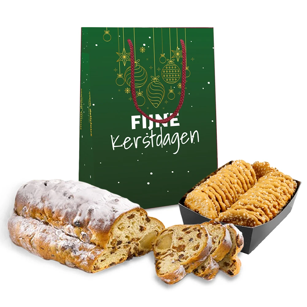 Kersttas met kerststol (500 gram) en kerstkransjes met suiker (175 gram)