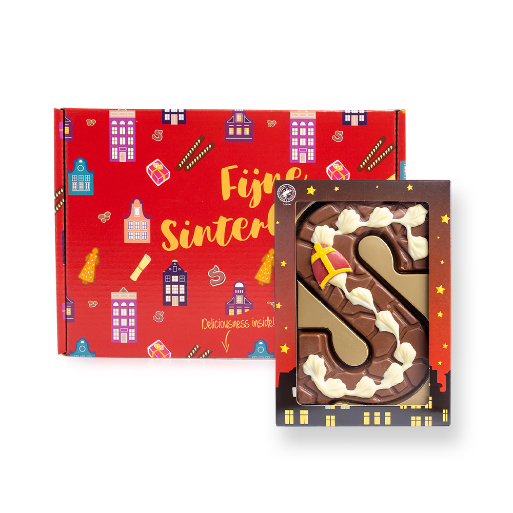 Brievenbuspakket 200 gram Luxe chocoladeletter ‘S’ gedecoreerd