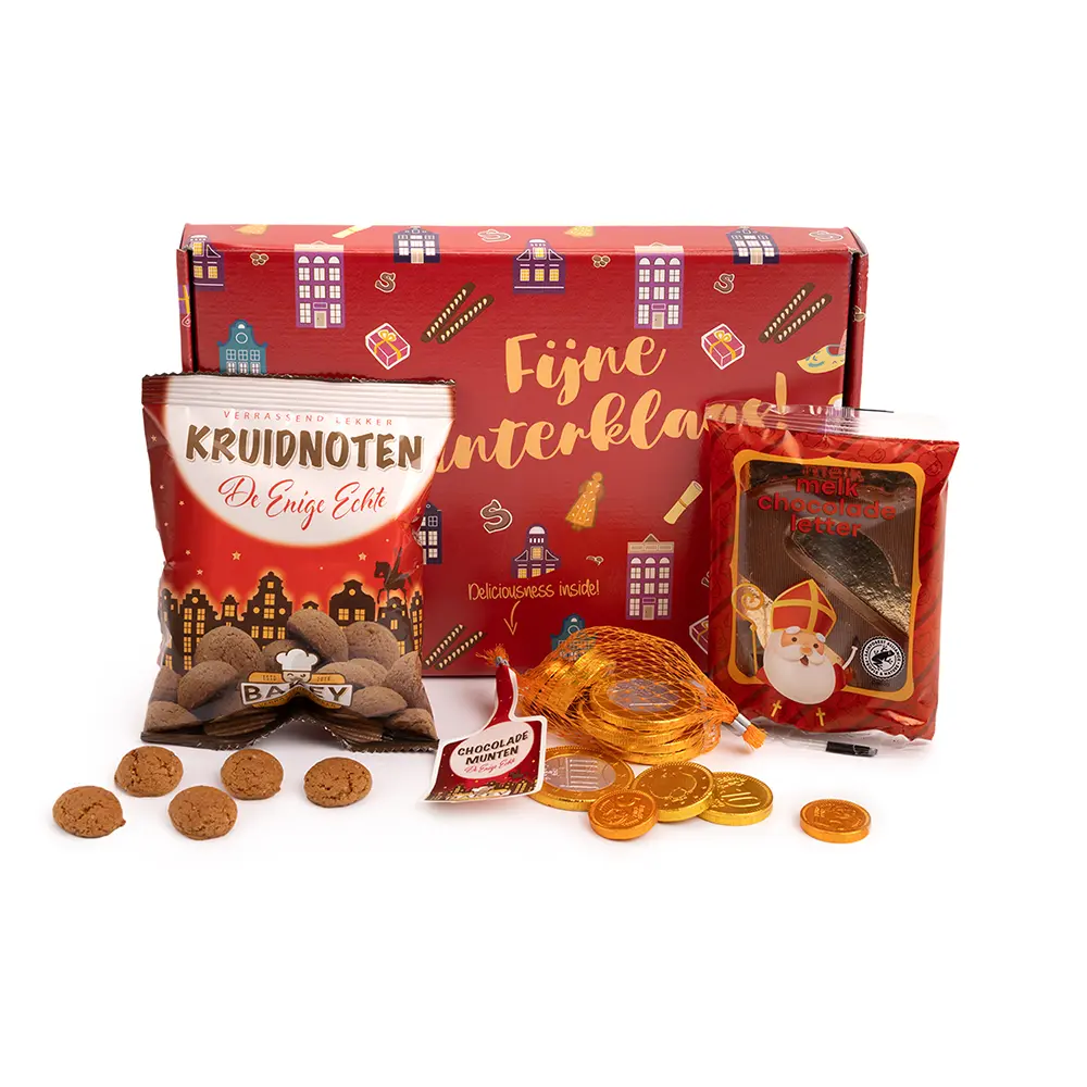 Brievenbuspakket met chocolade munten, kruidnoten en schoenletter