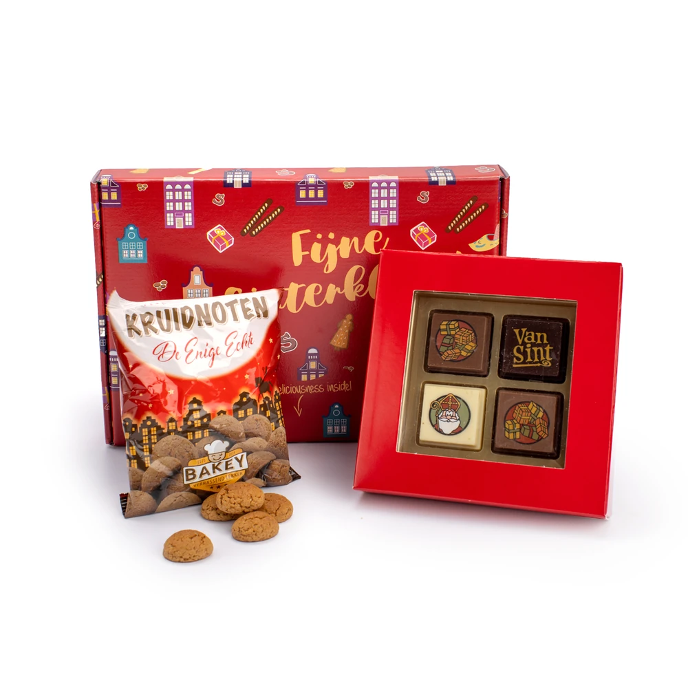 Brievenbuspakket met pralines (4 stuks) en kruidnootjes
