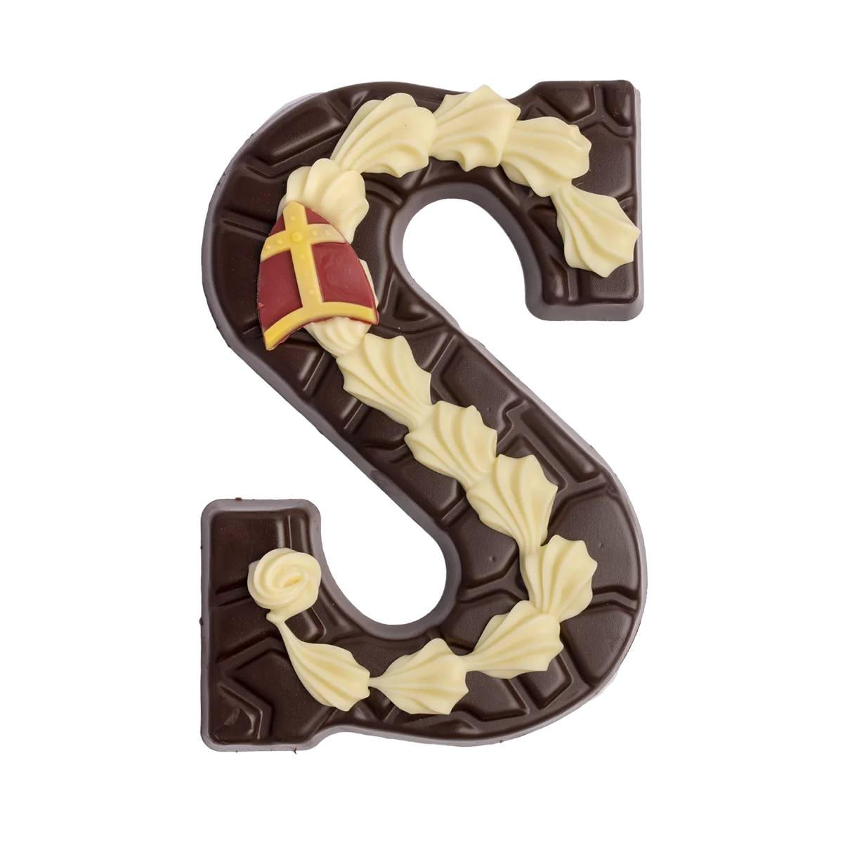 Chocoladeletter gedecoreerd S, puur (200 gram)