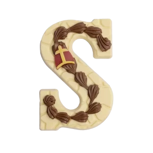 Chocoladeletter gedecoreerd S, wit (200 gram)