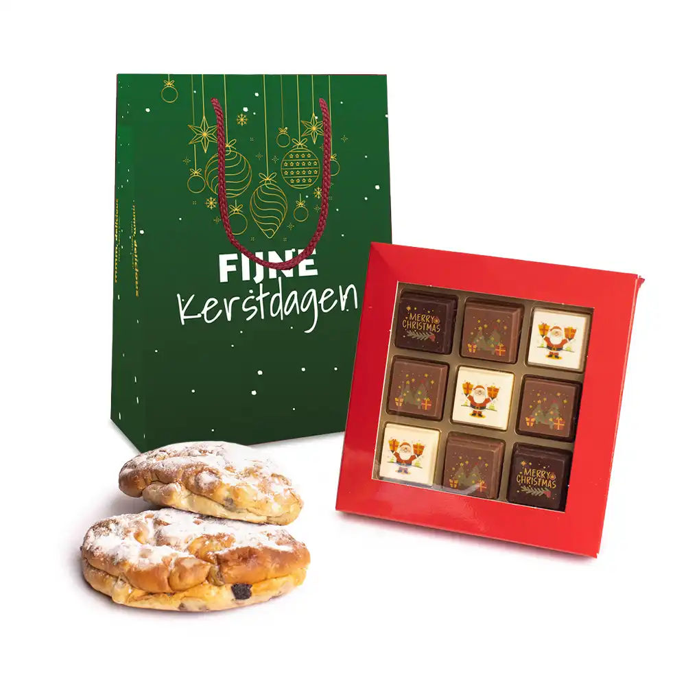 Kersttas met pralines (9 stuks) en mini stollen (2 stuks)