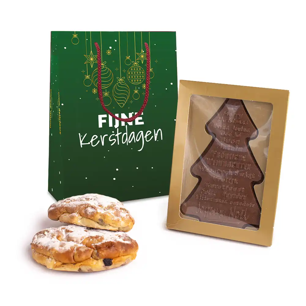 Kersttas met chocolade wensboom en mini stollen (2 stuks)