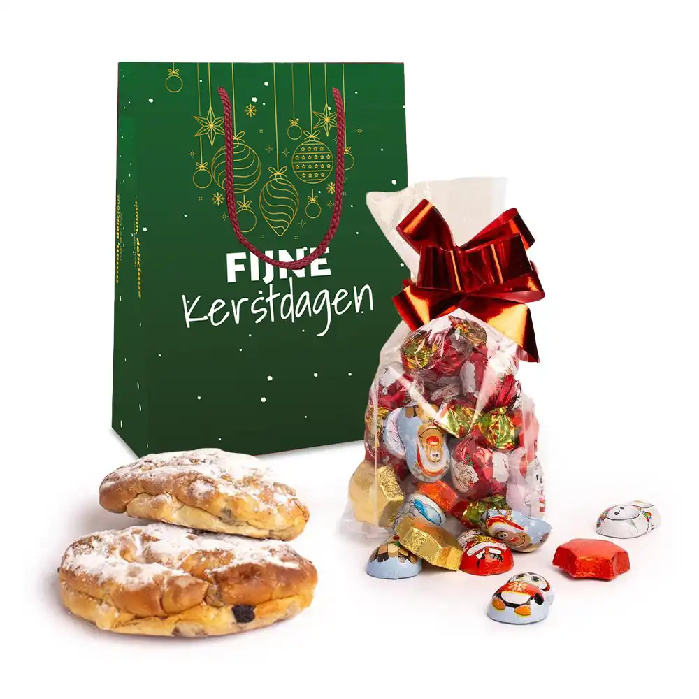 Kersttas met kerstmix (250 gram) en ministollen (2 stuks)