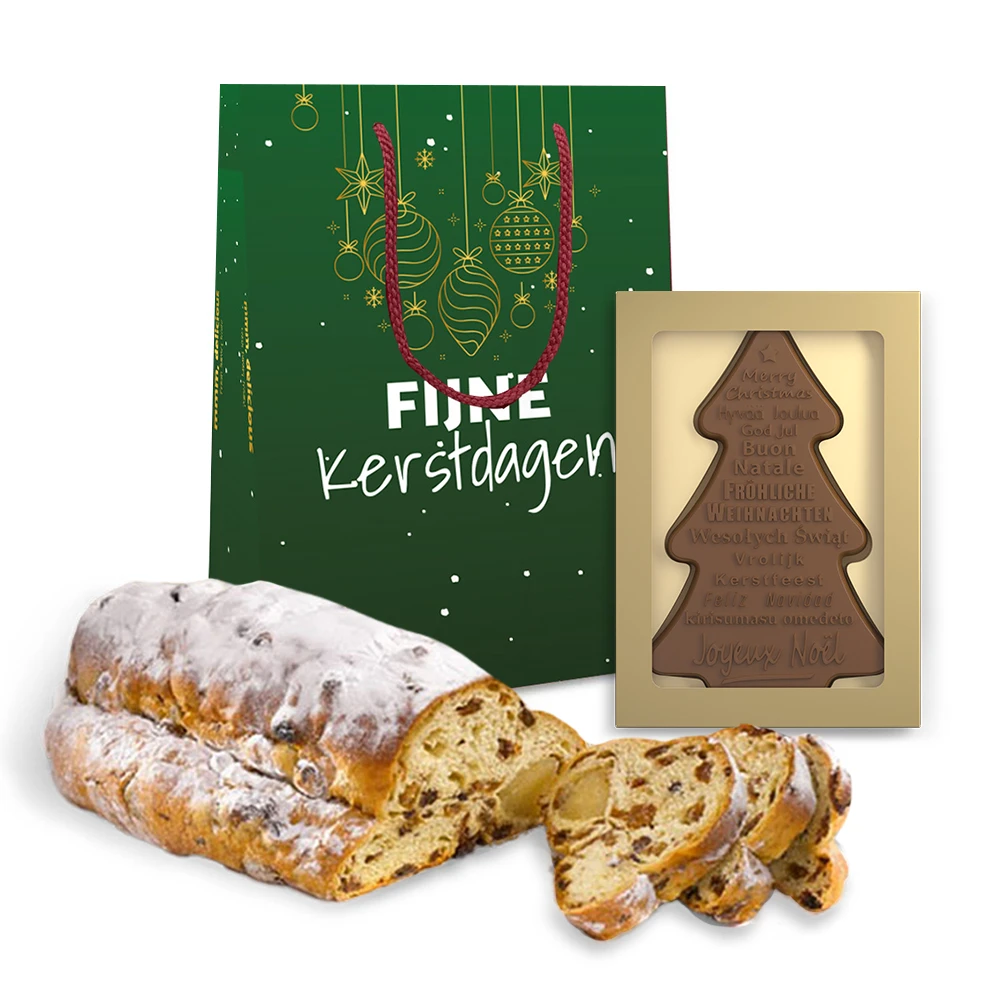 Kersttas met kerststol (500 gram) en chocolade wensboom (135 gram)
