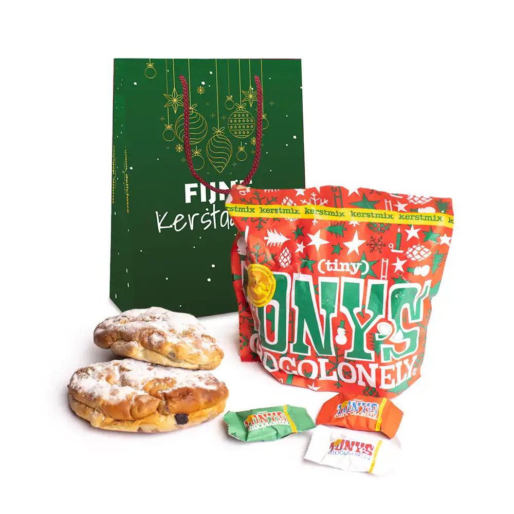 Kersttas met Tiny Tony’s Chocolonely kerstmix en mini stollen (2 stuks)