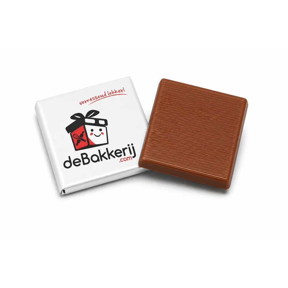 Napolitain chocolaatjes met logo wikkel (vierkant)
