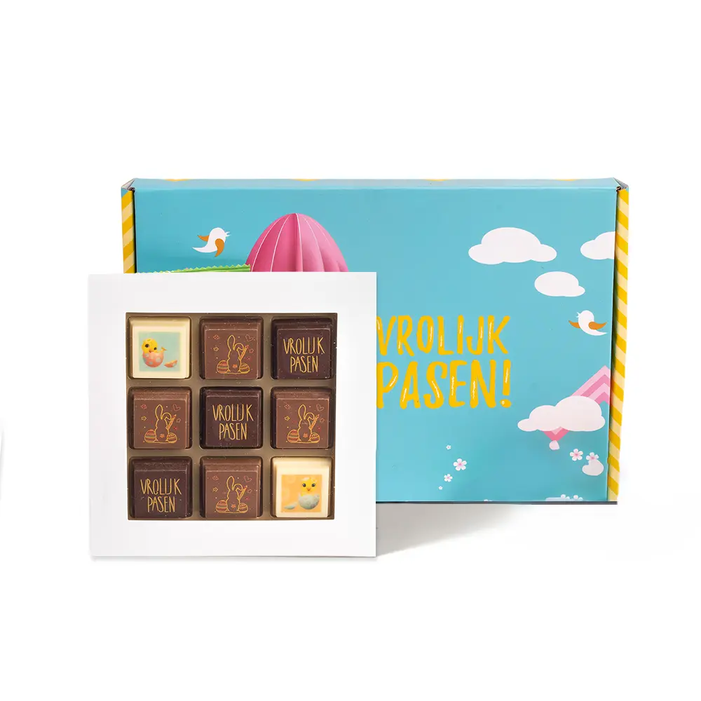 Paas brievenbusgeschenk met pralines (9 stuks)