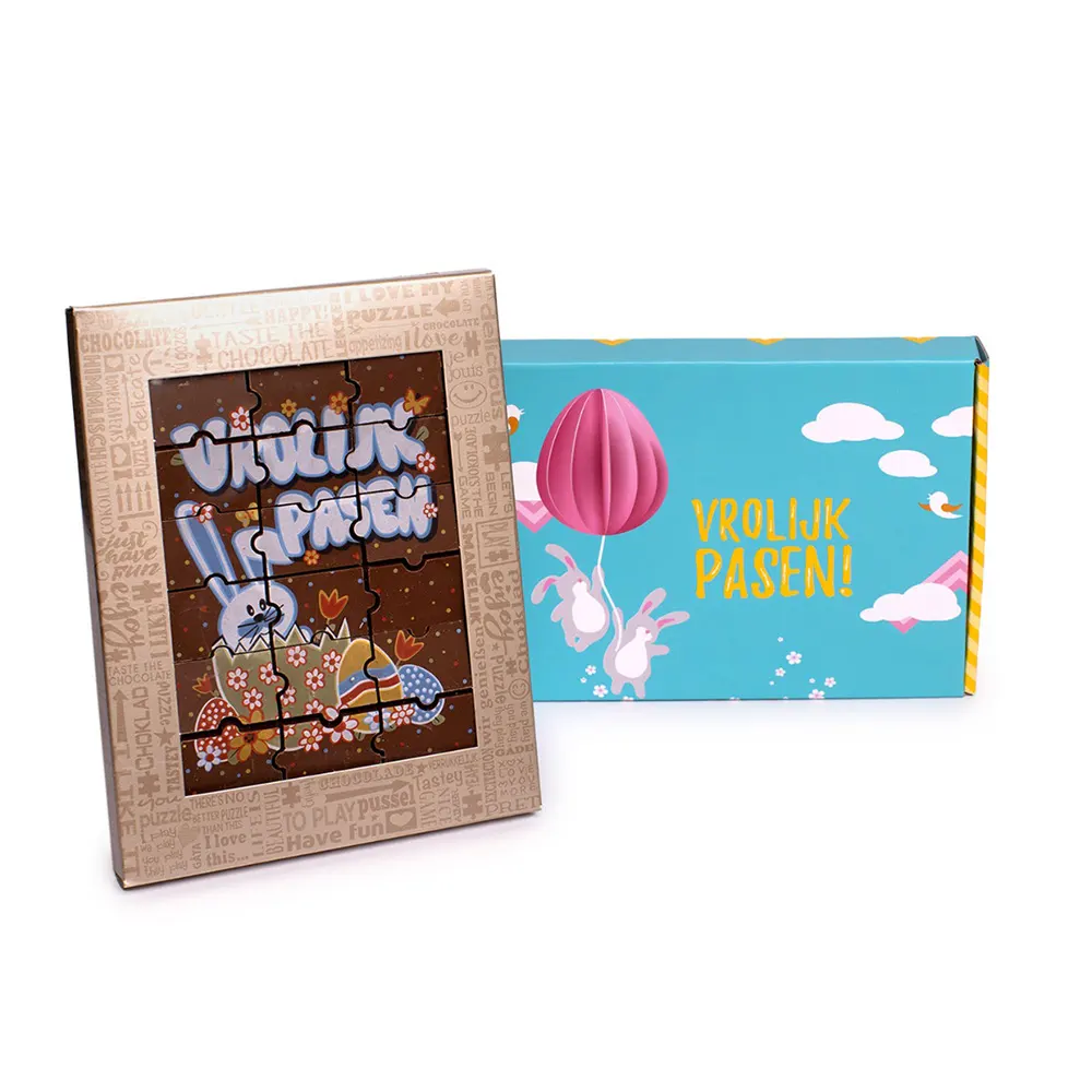 Paasbrievenbusgeschenk met paas chocoladepuzzel