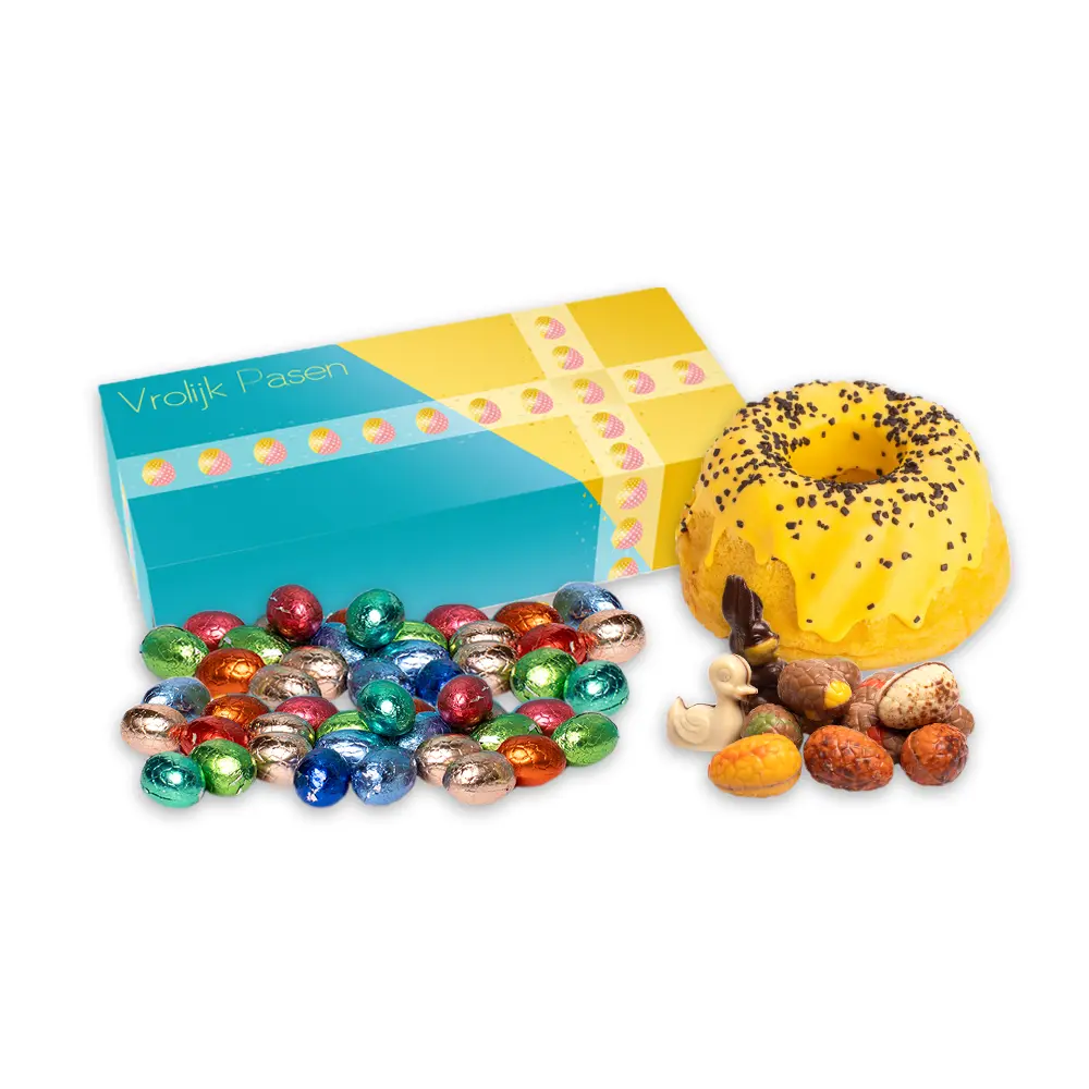 Paasdoos paastulband, paas chocolade en paaseitjes (200 gram)