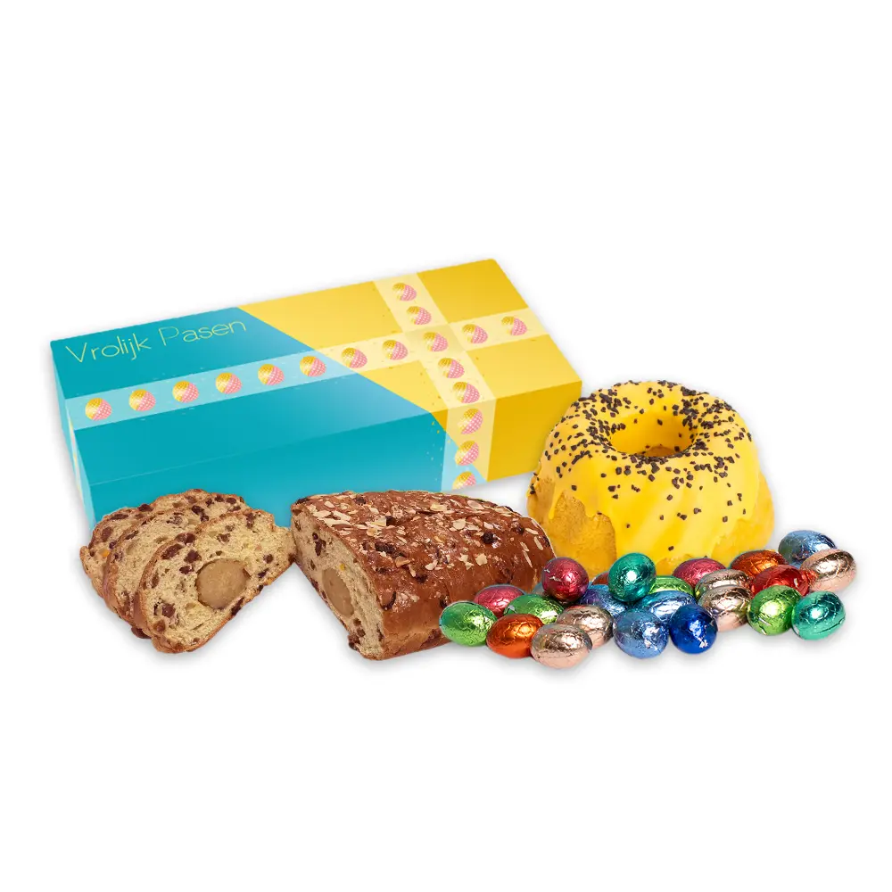 Paasdoos roomboter paasstol (500 gram) tulband en paaseitjes (200 gram)