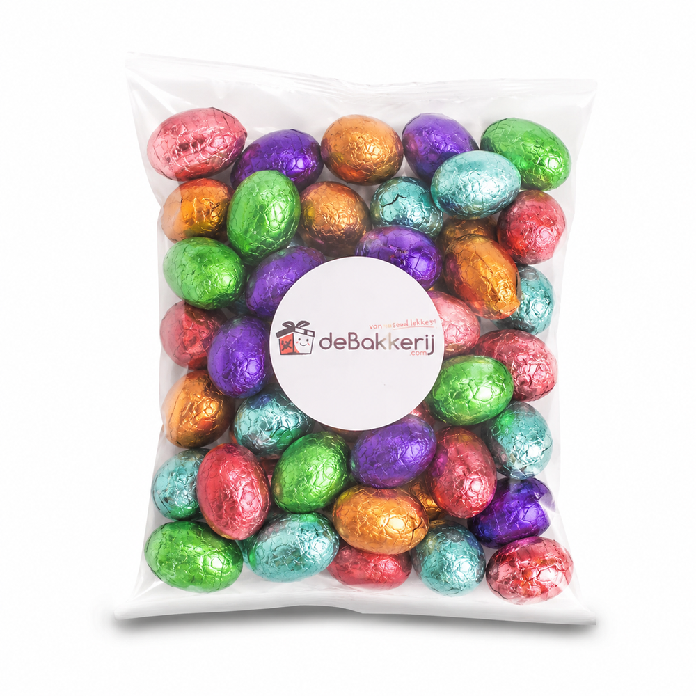 Uitdeelzakje paaseitjes mix met eigen logo (200 gram)