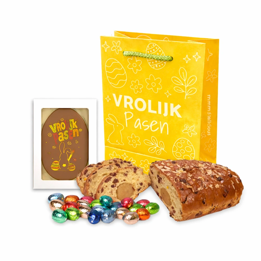 Paastas roomboter paasstol (500 gram) met chocoladekaart en paaseitjes (200 gram)