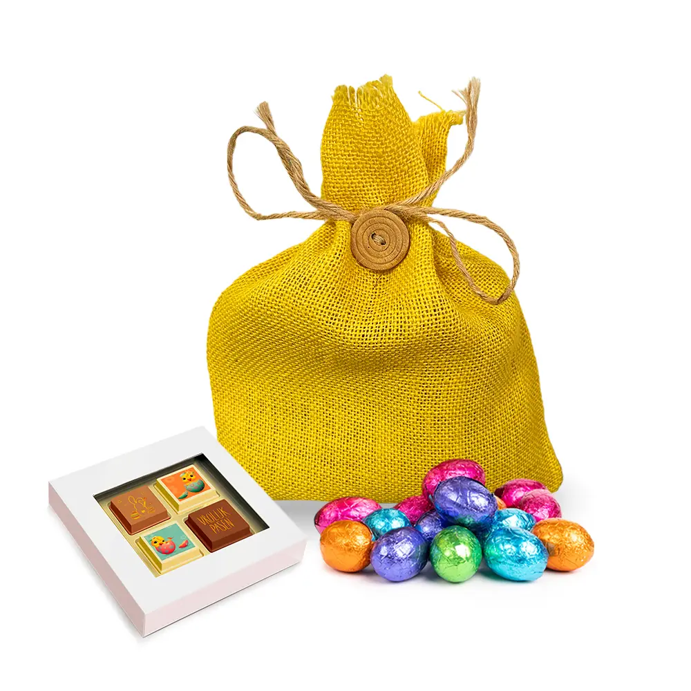 Paaszakje met paaspralines (4st) en paaseitjes (100 gram)