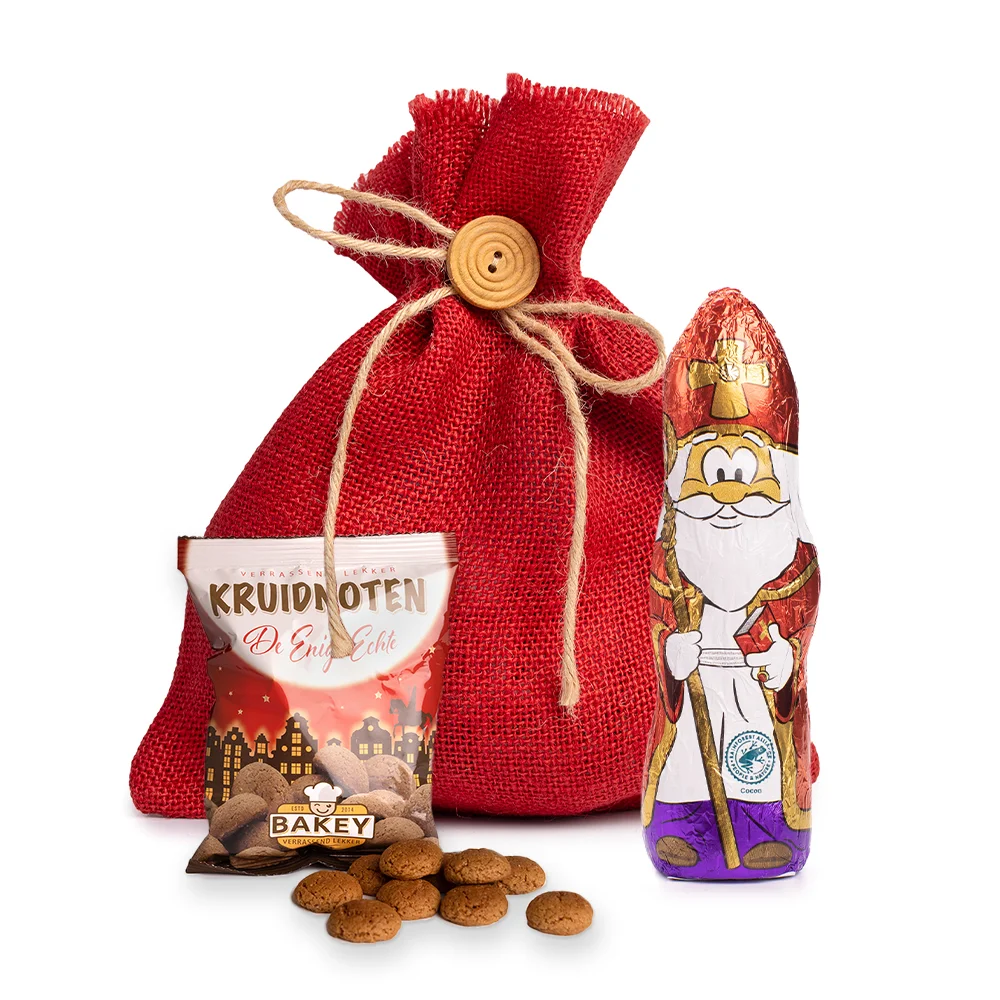 Sintzakje met Bakey kruidnoten (50 gram) en chocolade sinterklaas (60 gram)