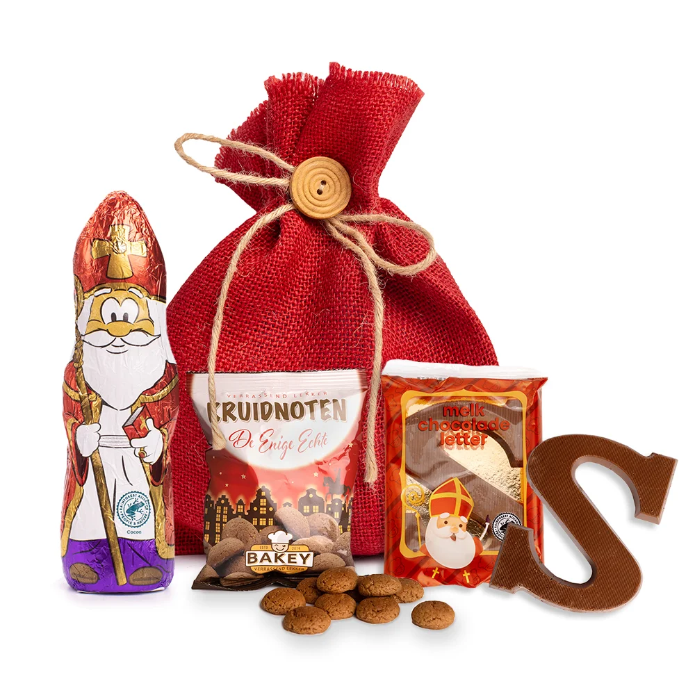 Sintzakje met Bakey kruidnoten (50 gram), schoenletter (40 gram) en chocolade sinterklaas