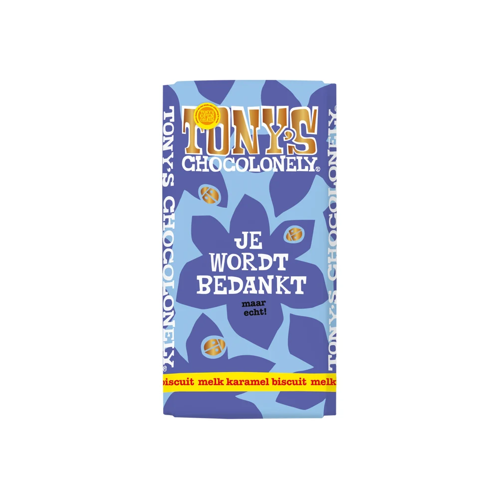 Tony`s Chocolonely Bedankt reep - melk karamel biscuit 180 gram