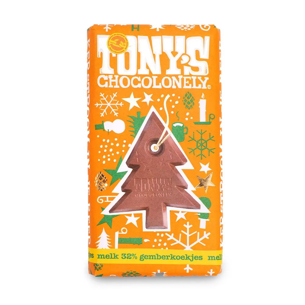 Tony's Chocolonely kerst reep melk gemberkoekjes
