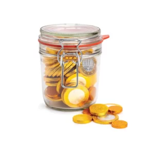 Weckpot klein met chocolade munten (300 gram)
